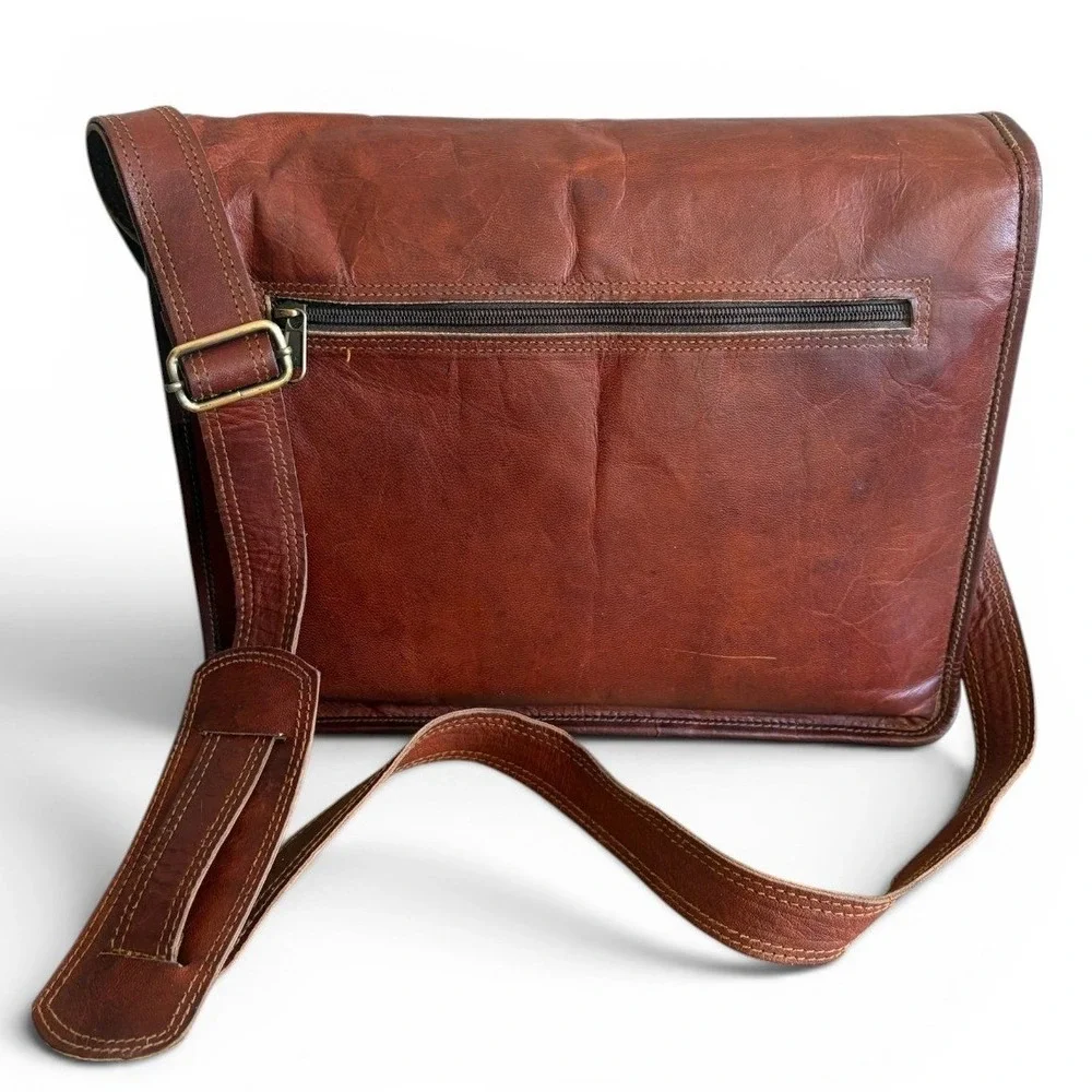 Urban Leather Mens Brown Distressed Leather Messenger Bag Satchel Briefcase
